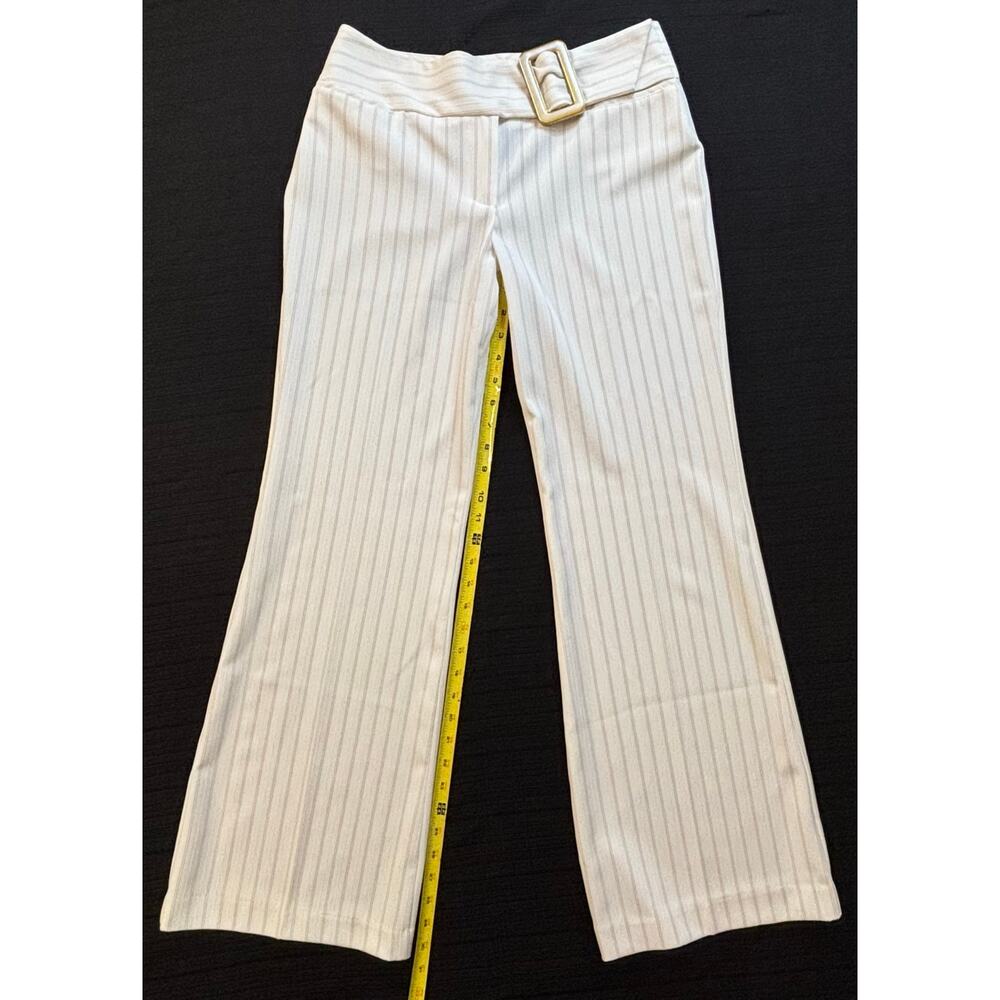 A. BYER 9 ins 31” Y2K Pinstripe Wide Leg Pants Cream Black Striped Buckle Waist